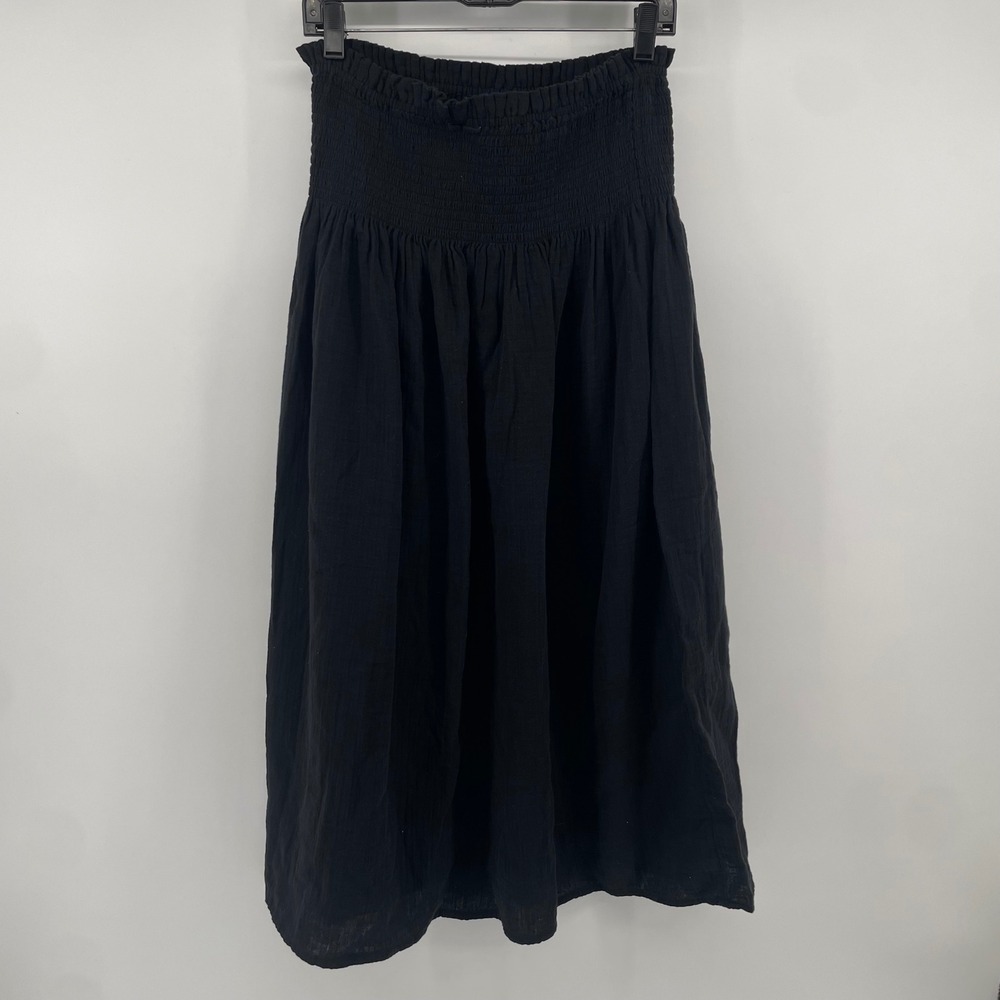 Gap Midi Skirt Womens Small Black Smocked Waist Cotton Gauze Boho Casual NWT - Picture 2 of 11